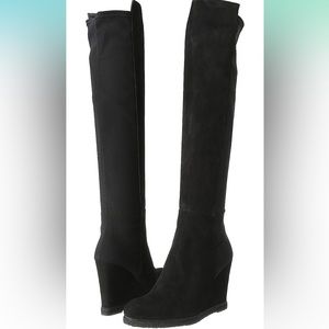 Stuart Weitzman Black Demiswoon Over The Knee Wedge Boot Suede Tall Heels 9